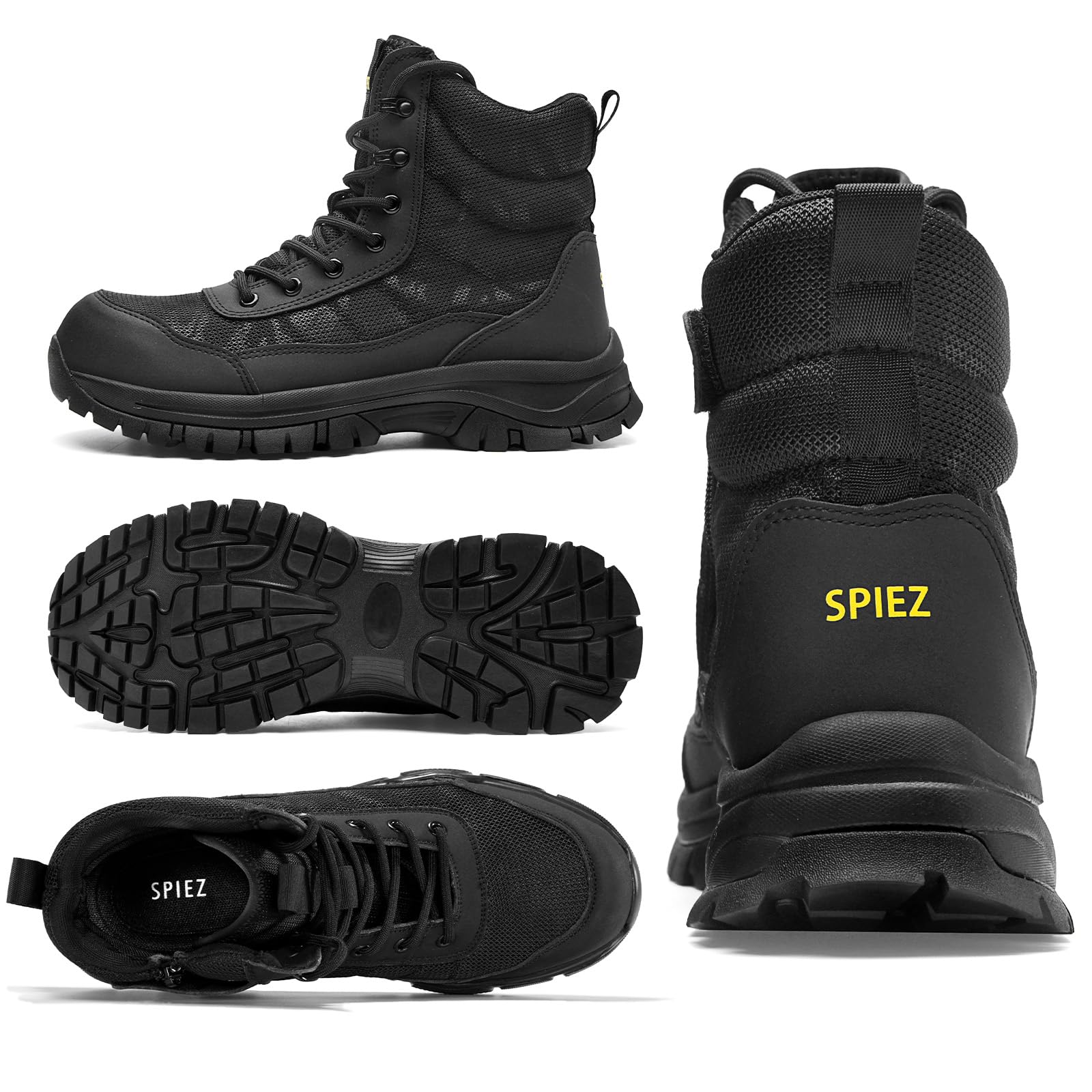 SPIEZ Chaussures de sécurité homme avec embout en acier, semelle antidérapante et anti-perforation, fermeture éclair latérale & légères pour le bâtiment et l’industrie, tailles 40–46