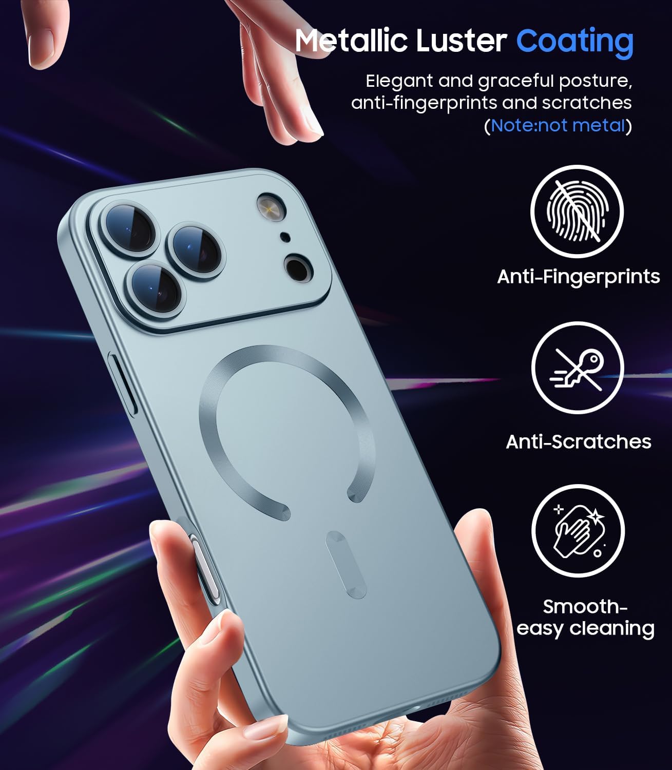 LEKEVO Magnetic for 18 Pro Max Case [Compatible with MagSafe][Built-in Camera Lens Protector] Slim Thin Soft Silicone Bumper Shockproof Metallic Luster Phone Case (Light Blue) image 5