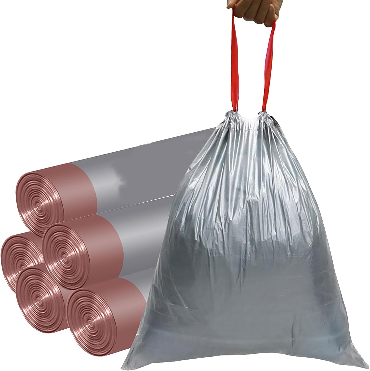 75 Count Small Drawstring Trash Bags 4 Gallon 1.1mil-75 Count Tear-Free Gray Individual Unscented Small Garbage Bags Separated Unscented for Bathroom Kitchen