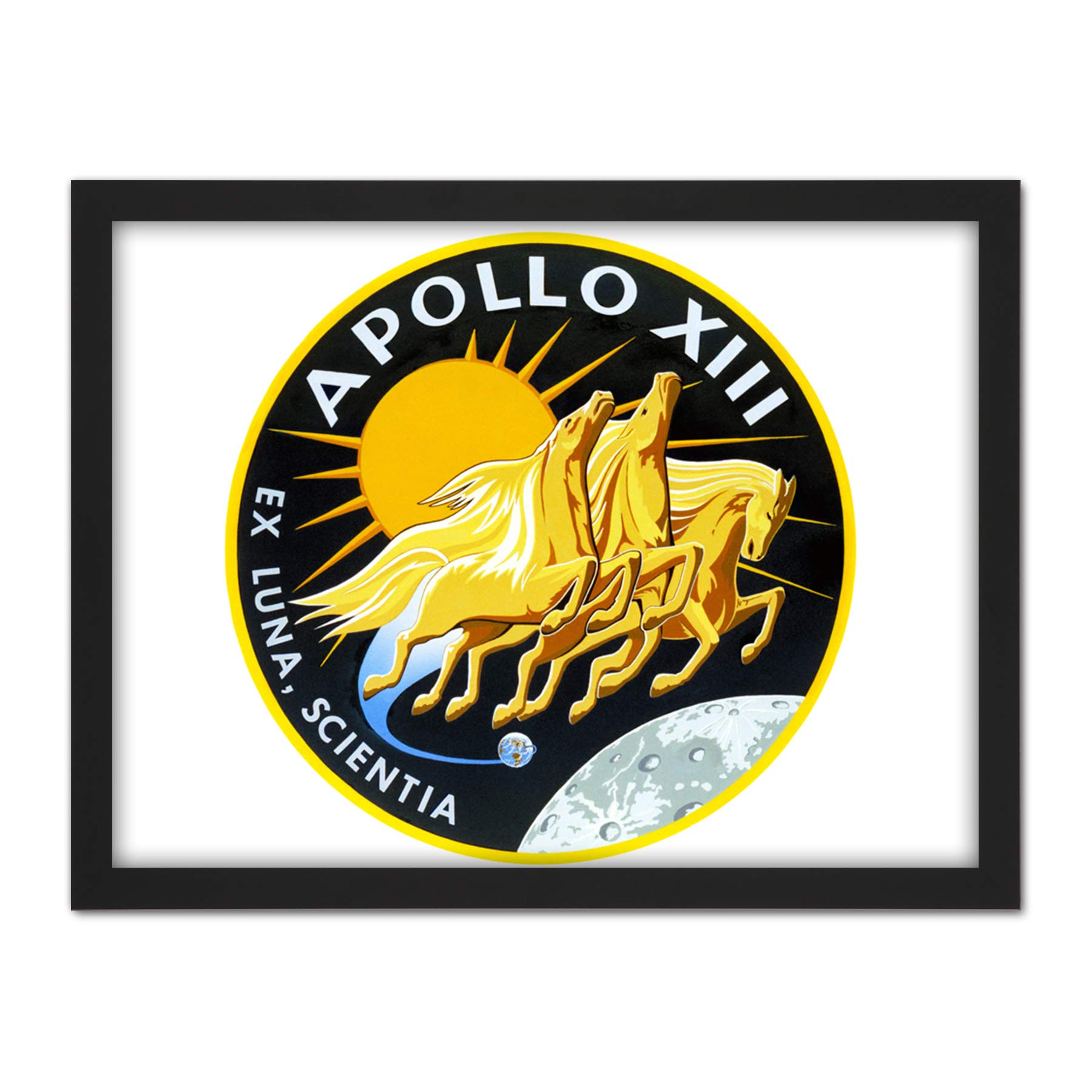 NASA Apollo 13 Mission Emblem Space Wall Art Print - Artery8 Large Framed Décor - Black W18" x H24"