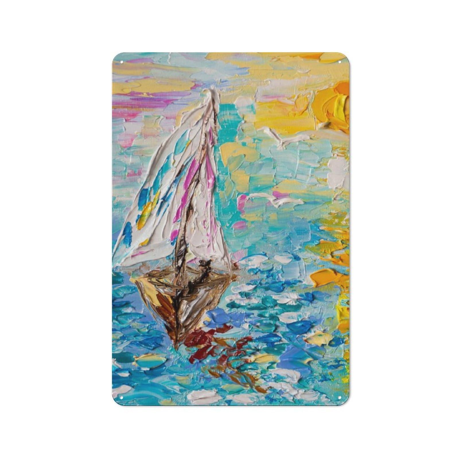 Junmoney Sailing At Sunset Vintage Printed Metal Sign 30X20cm For Workshop Wall, A Decorative Gift For A Newly Furnished Workshop