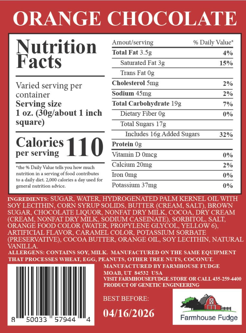 Farmhouse Fudge – Orange Chocolate Fudge, 16 oz – Rich & Creamy Chocolate Orange Fudge, Gourmet Candy Gift