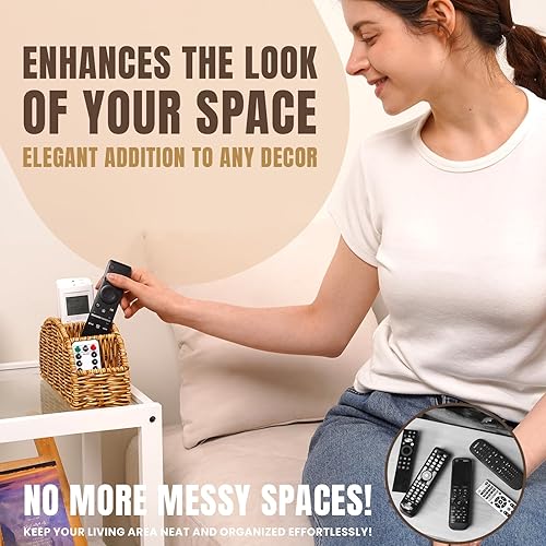 Miniatura 5 de Soporte para control remoto de 5 compartimentos, organizador de ratán sintético para controles remotos de TV, brochas de maquillaje, suministros de