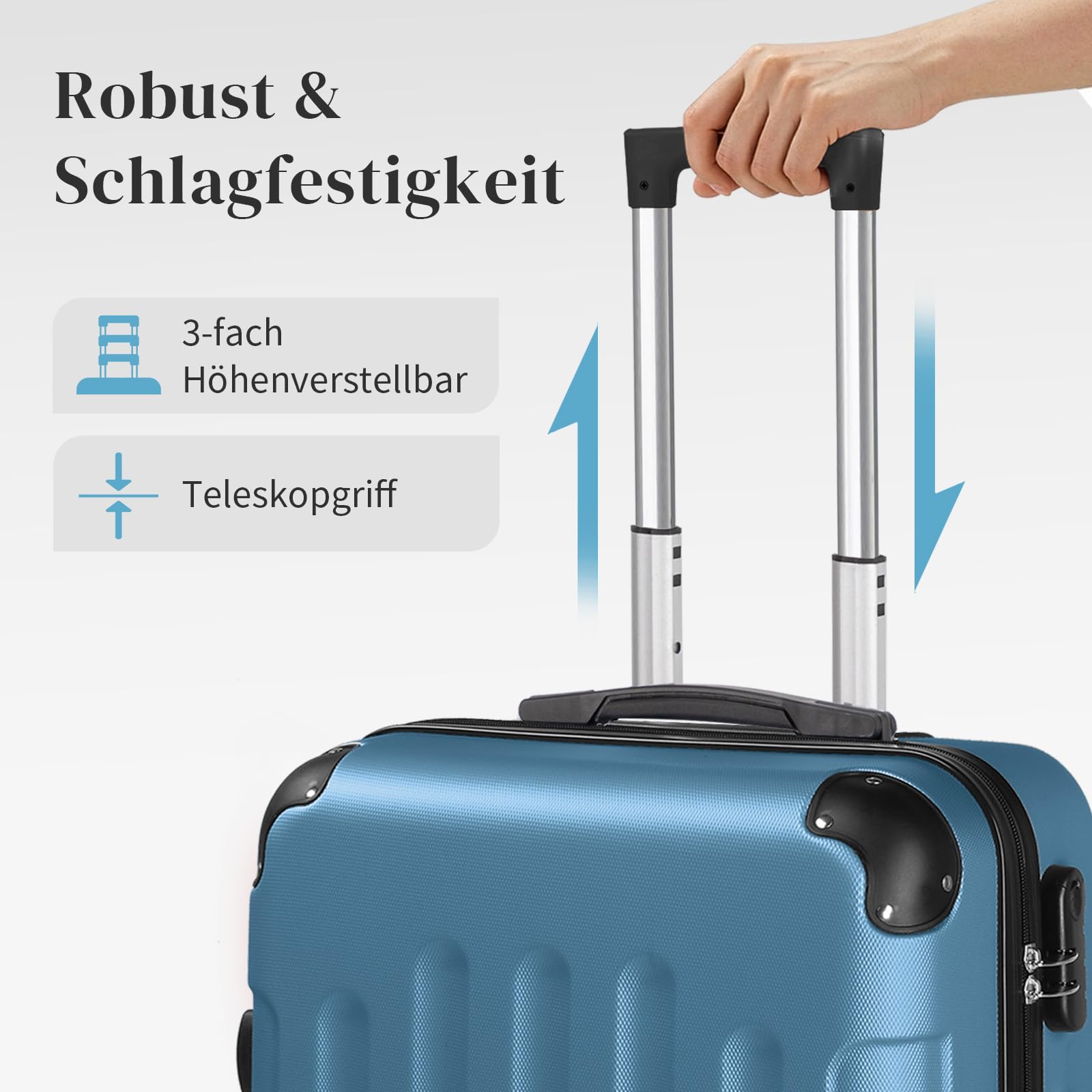 LEADZM Kofferset 4 teilig Hartschale mit verstärkten Ecken, Reisekoffer mit Rollen Groß, Handgepäck, Hartschalenkoffer Groß, Koffer & Trolleys aus ABS (Navyblau)