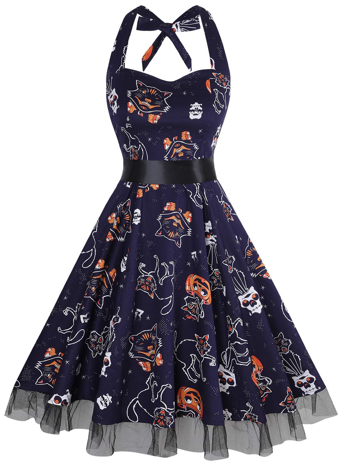 oten Women's Vintage Cocktail Dress Floral Print 1950's Rockabilly Halter Swing Dresses