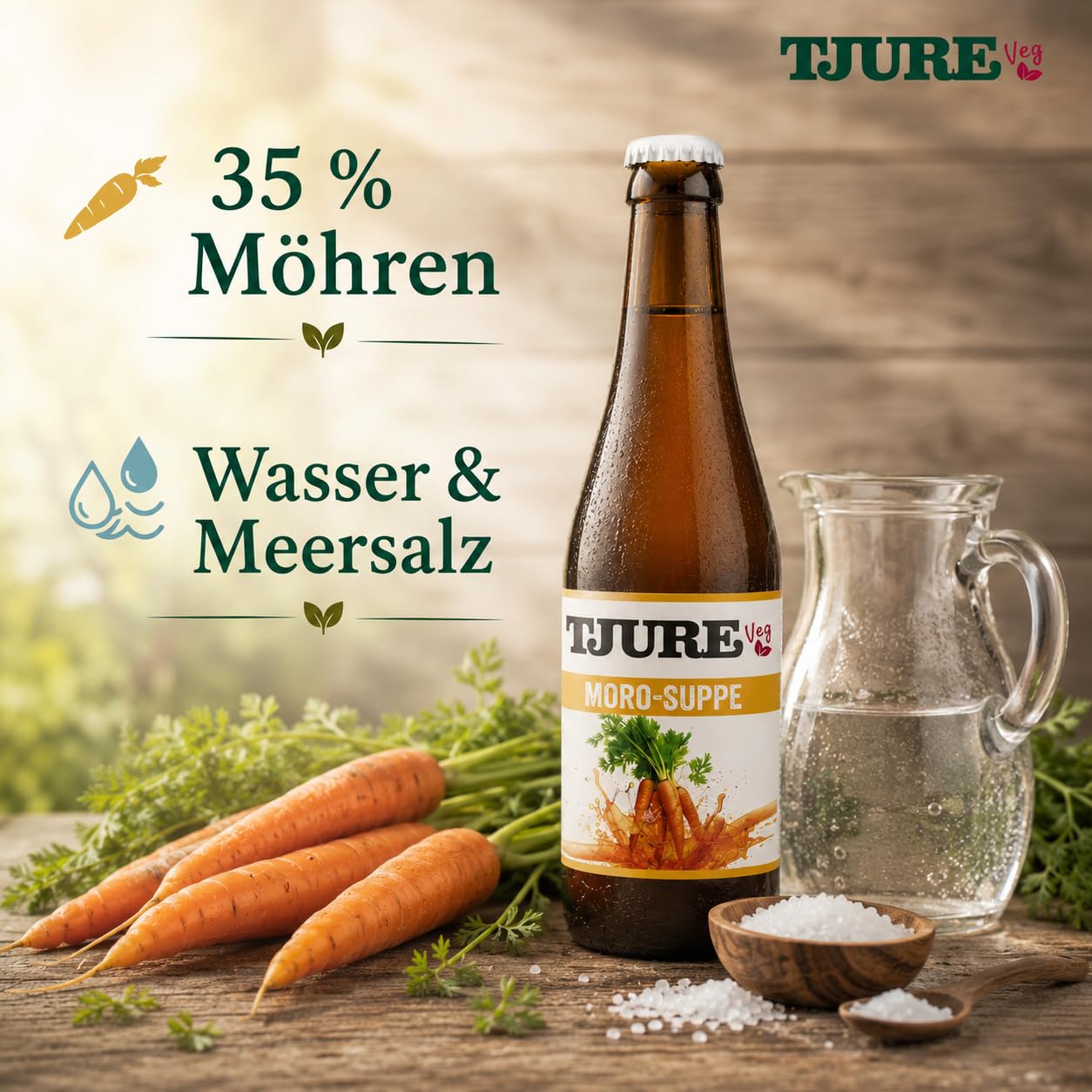 Tjure Morosche Karottensuppe Hund & Katze | 10+2 320 ml Aktion | Schonkost für besondere Phasen | Moro Suppe für Hunde aus Wasser, Karotten & Meersalz | Ohne Zusatzstoffe | Made in Germany