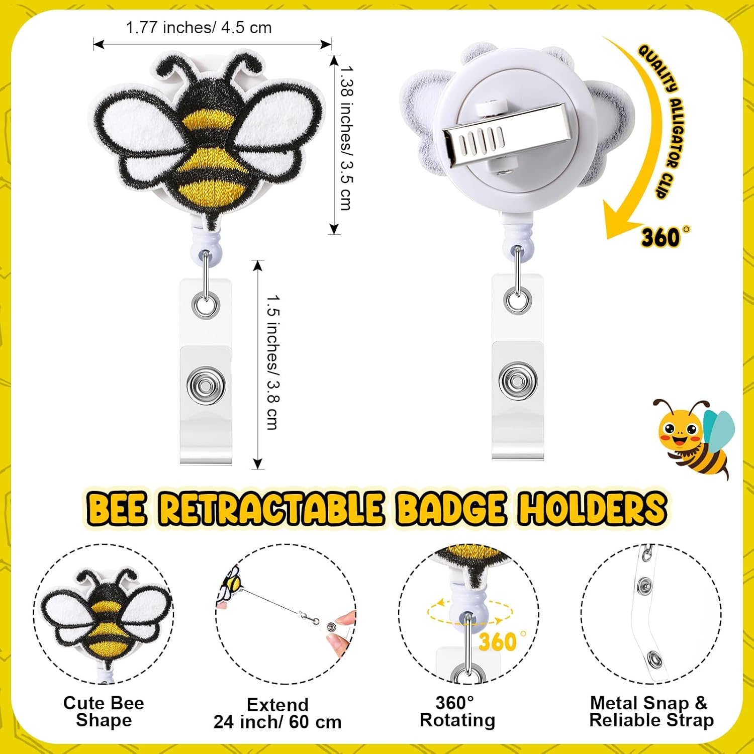 Lincia 48 Set Bee Badge Reels Employee Appreciation Gifts Inspirational Cards Organza Retractable Holder Clips for Coworkers Staff Thank You Gifts