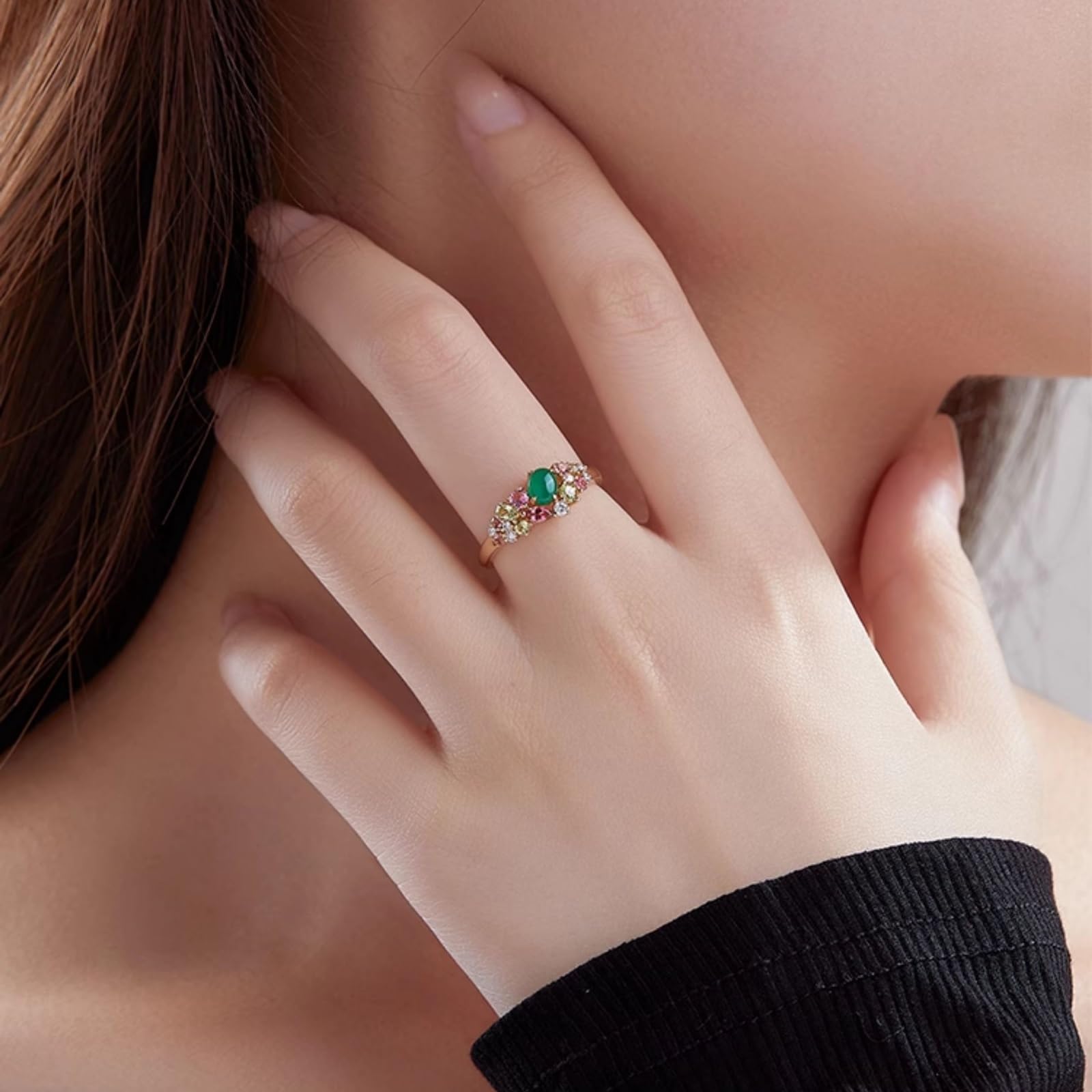 Anillos de compromiso de oro amarillo para mujer, auténticos, anillos de compromiso con turmalina, alianzas de oro auténtico, elegantes anillos de boda