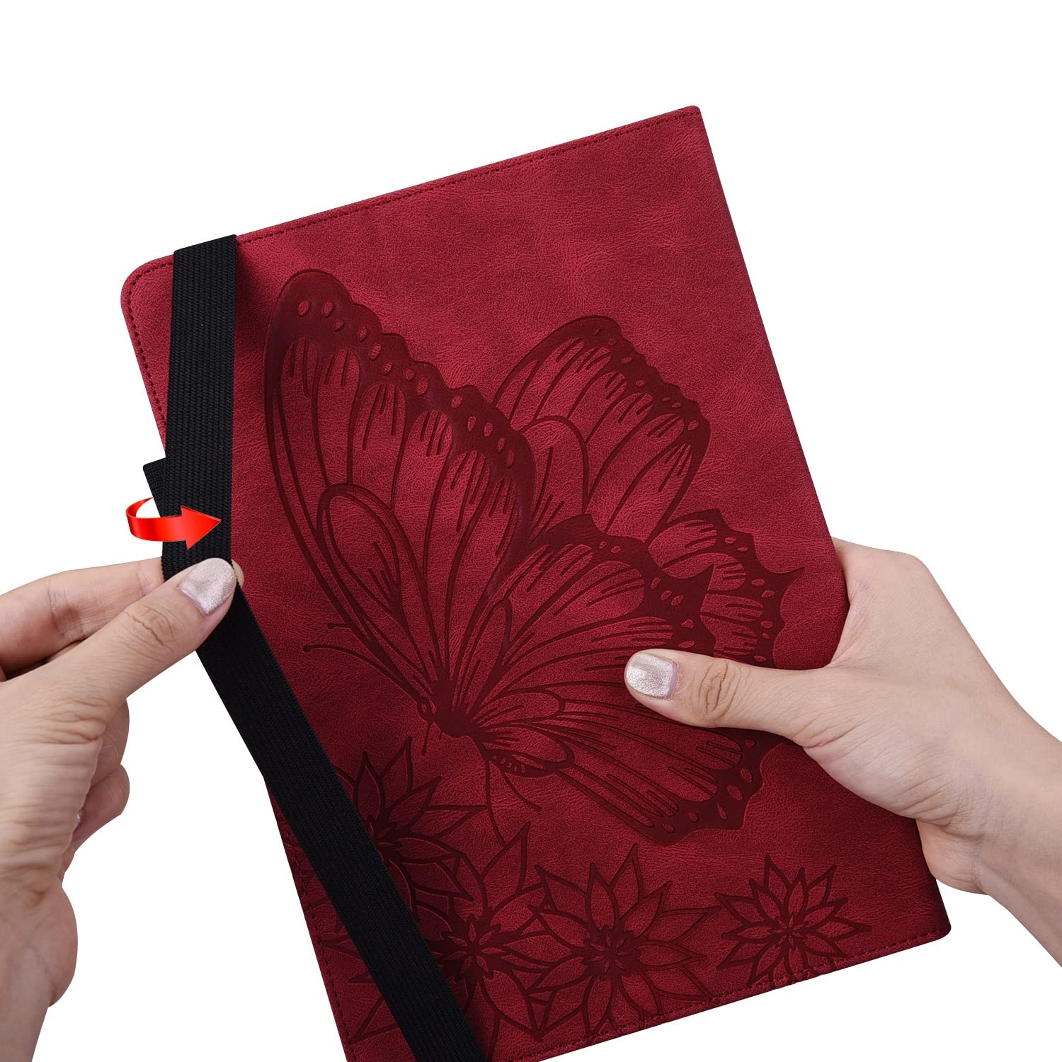 Skórzane etui z klapką Portfel Pokrowiec ochronny Wytłoczony motyl Slot na kartę Tablet Odpowiedni kompatybilny Fire Max 11" 2023(Rosso)