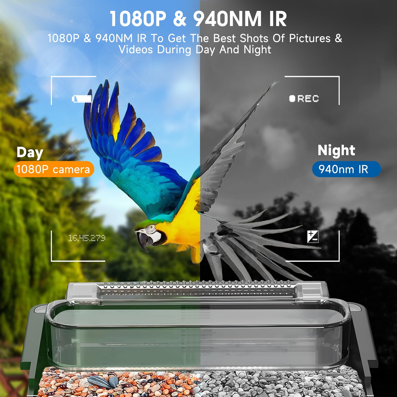 Mangeoire Oiseaux Camera, HD 1080P Intelligente Camera Nichoir avec Caméra et 5W Panneau Solaire, Nichoir Oiseaux Exterieur Caméra IP65 Etanche, Capture Automatique des Images, 32G Carte