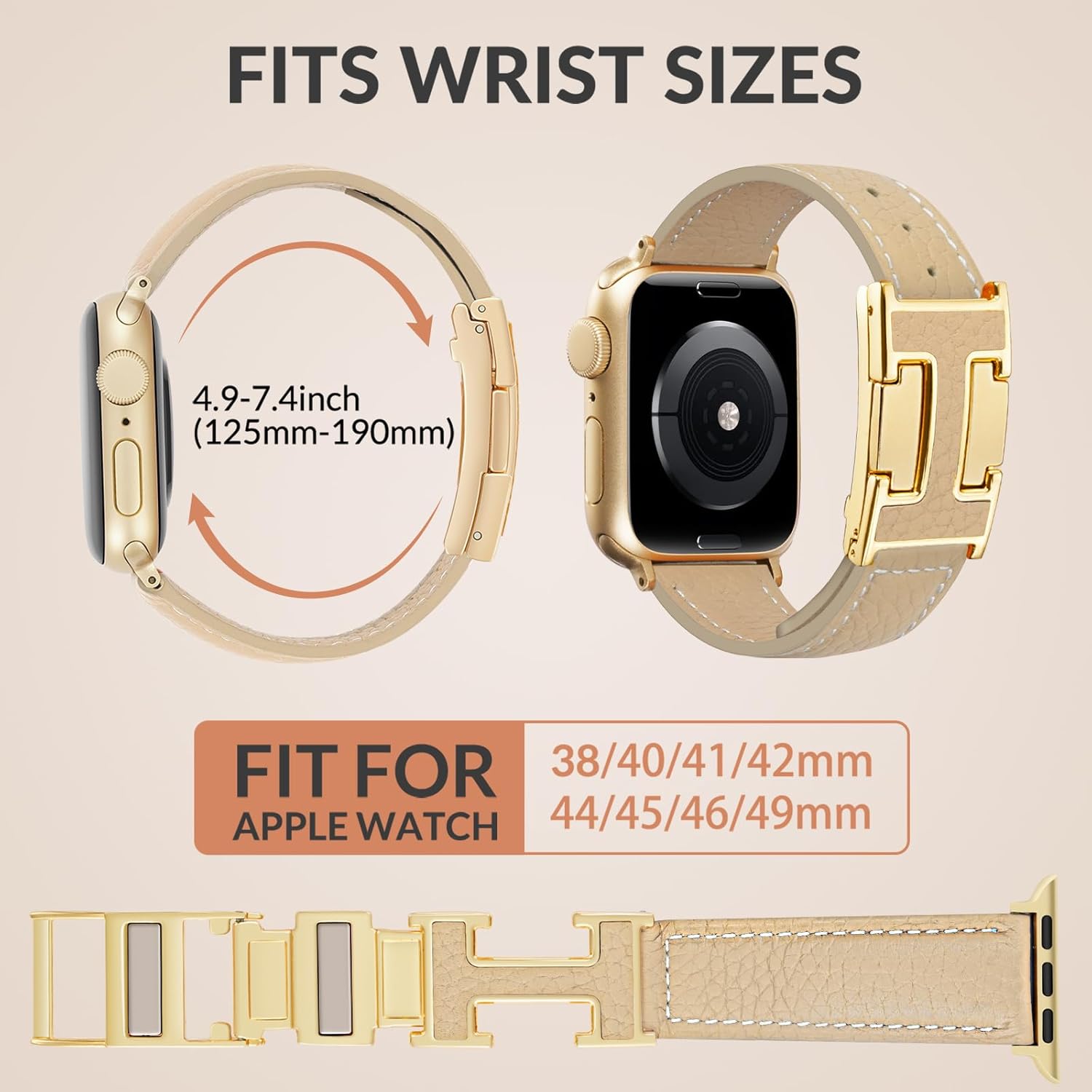 Leather Magnetic Band Compatible with Apple Watch Bands 38mm 40mm 41mm 42mm 44mm 45mm 46mm 49mm for Women Men,Top Grain Leather Designer Replacement Strap for iWatch Ultra SE Series11/10/9/8/7/6/5/4/3/2/1 - Image 3