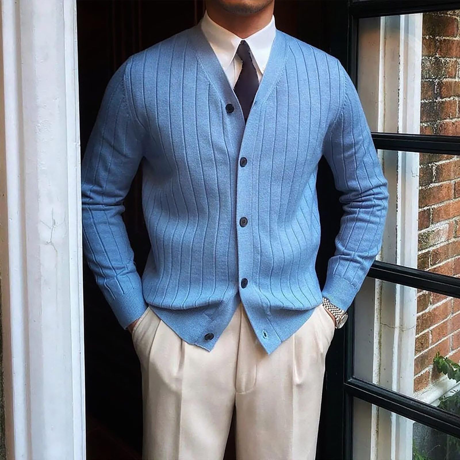 Maglioni da uomo lavorati a maglia con scollo a V maglione cardigan a maniche lunghe button down maglia a costine abbigliamento casual vestibilità regolare
