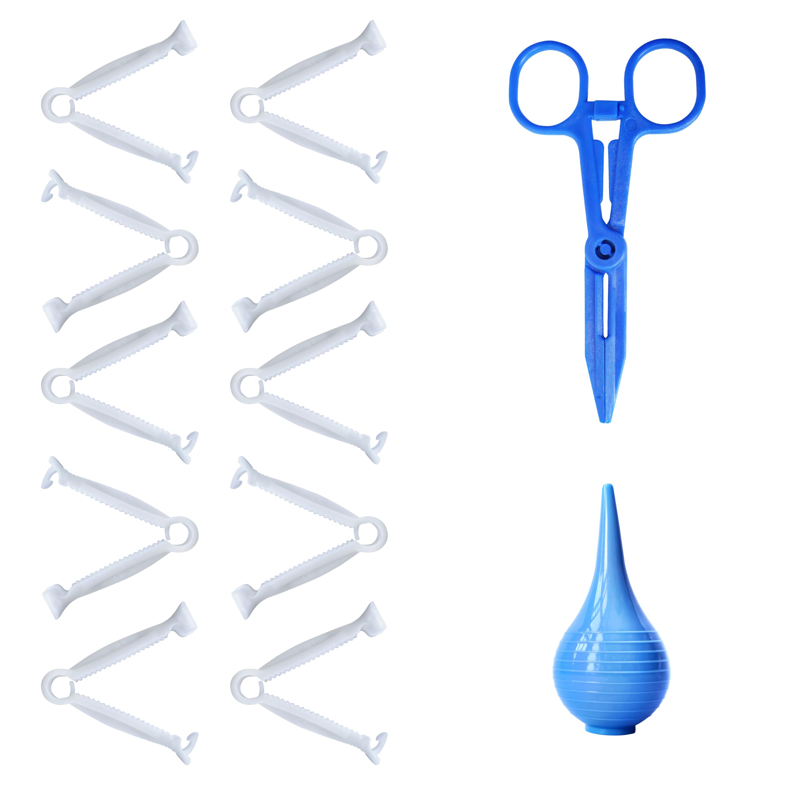 10 pinzas estériles para cordón umbilical, para partos en casa, veterinarias, kit obstétrico, suministros de emergencia para parteras, jeringas para oídos, succionadores de mocos y peras nasales.