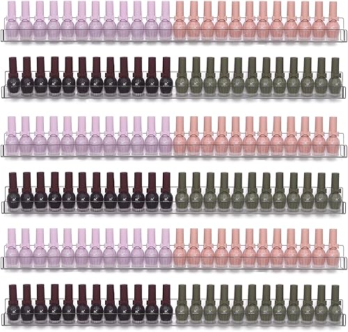 Miniatura 10 de Juego de 6 soportes acrílicos para esmalte de uñas, montado en la pared, organizador de botellas de aceite esencial de lápiz labial, estante de