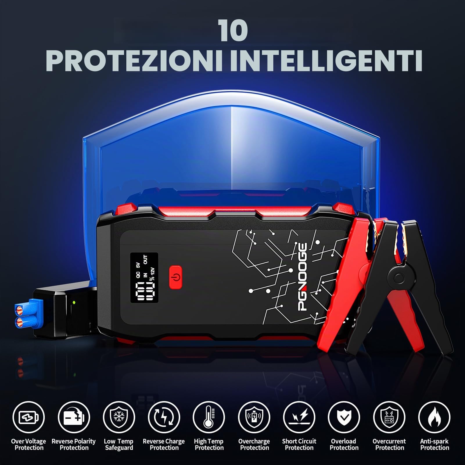 26800mAh 6000A Avviatore Booster per Auto 12V | Per tutte le auto a benzina 12V e veicoli diesel fino a 10L, Schermo digitale, Torcia, Power bank USB, Impermeabile