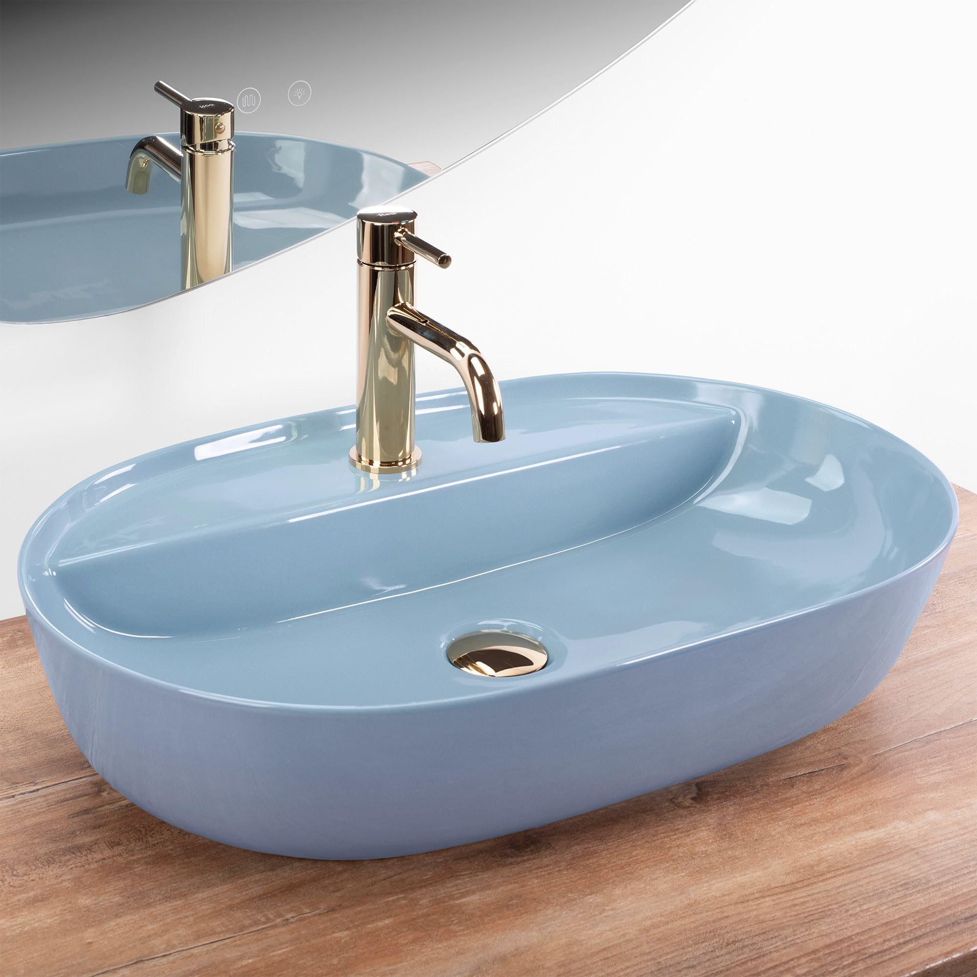 Rea, Ceramiczna Umywalka Nablatowa Aura 61, Niebieska, 61 X 41 X 13 Cm