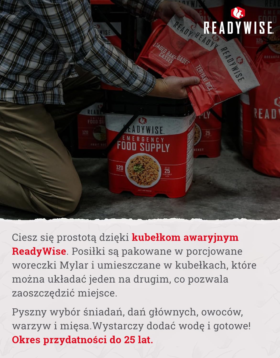 ReadyWise, 120 Porcji, Racja awaryjna, Mieszanka warzywna, Brokuły, Groszek, Fasolka szparagowa i Kukurydza, Liofilizowana, Długoterminowe zaopatrzenie w żywność, 25-letnie przechowywanie