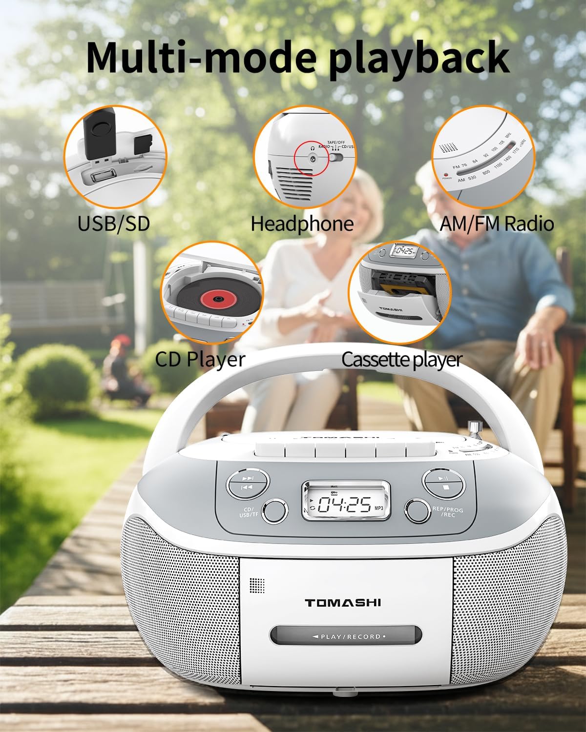 Portable CD Player Boombox with Cassette Player - AM FM Radio,Tape/CD Recording, USB/SD Inputs,Retro Stereo Sound,Dual AC/DC Power,Remote & Backlit LCD - for Home, Camping,Gifts (CD-860A)