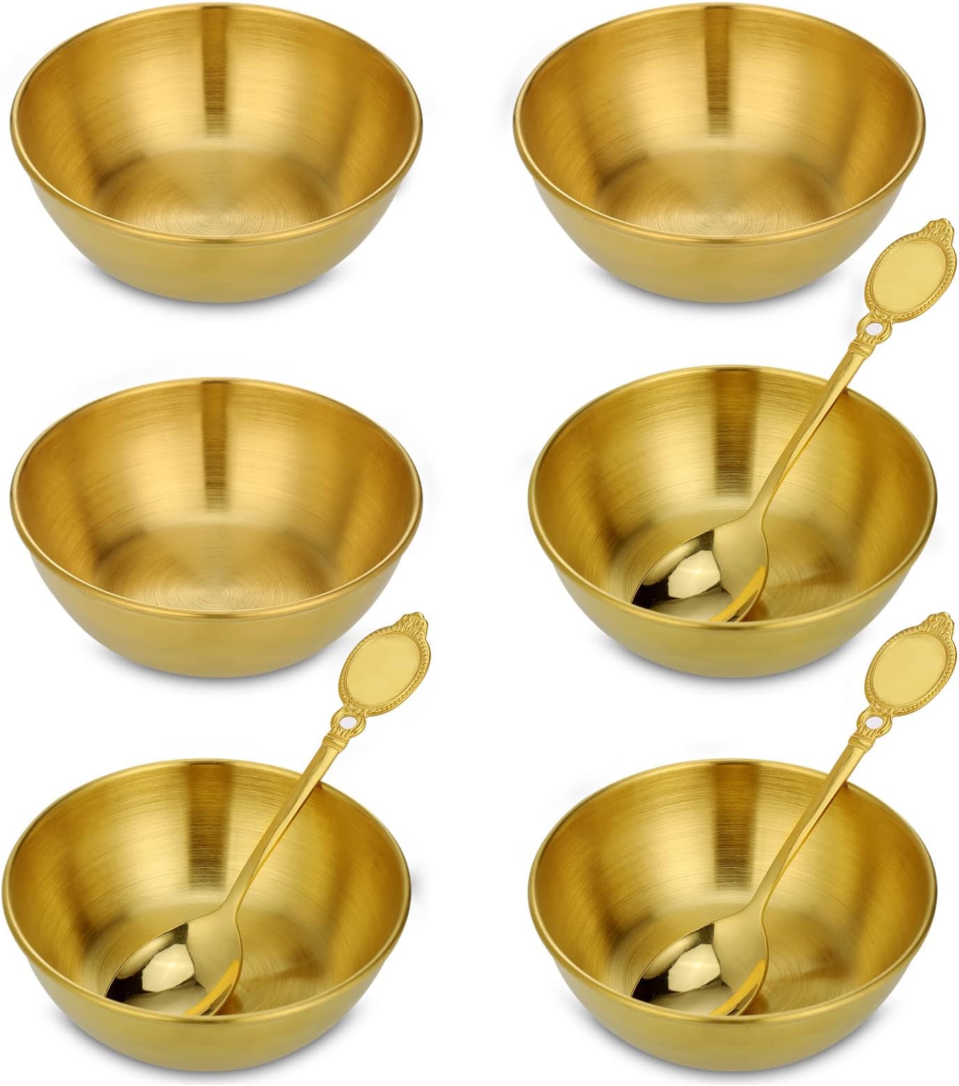 Dipping Bowls Set of 6, Stainless Steel Golden Dip Bowls, Serving Dishes Set, Tapas Bowls, Small Bowls for Dips Ingredients Appetizer Sauce Nibbles, Polished Snack Bowls with 3 Spoon, Dishwasher Safe