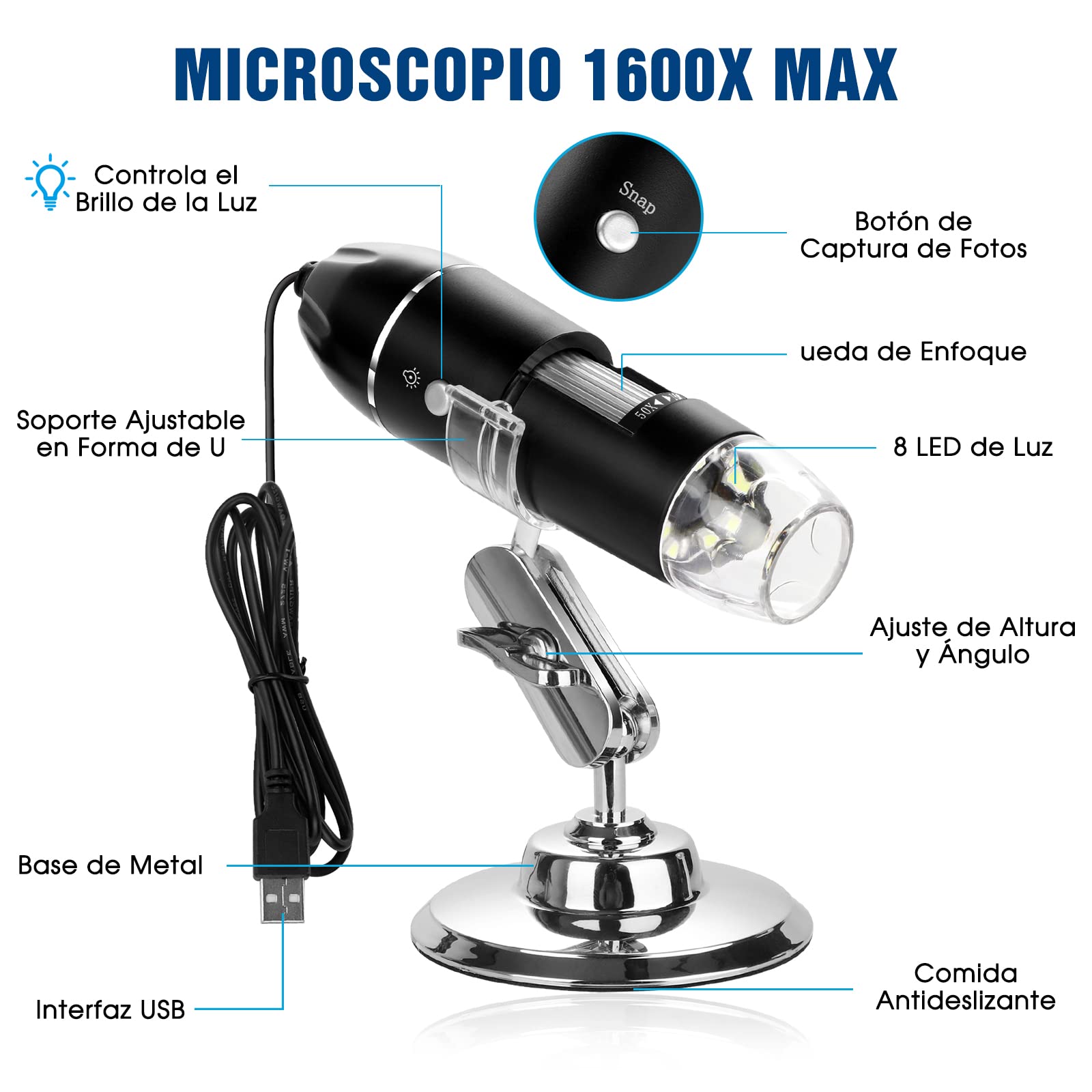 WADEO Digital Microscope, USB Microscope Digital 1440P HD With 50X-1600X Magnification, Portable Inspection Camera, Wireless Handheld Microscope With