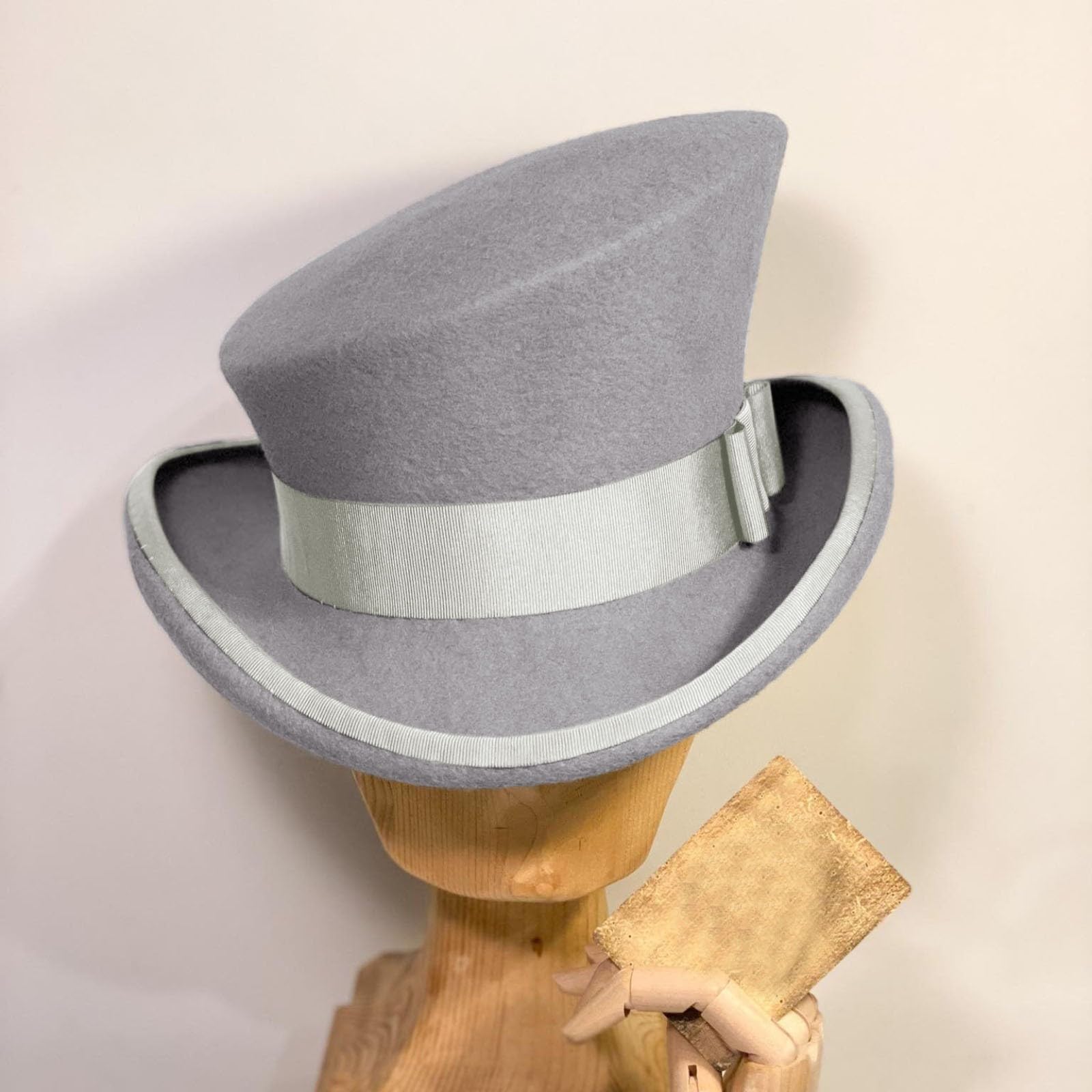 Sombrero de cilindro asimétrico de lana para hombre y mujer, sombrero de vapor punk, sombrero de copa de moda, sombrero decorativo, gorro de invierno para hombres, gris, Talla única