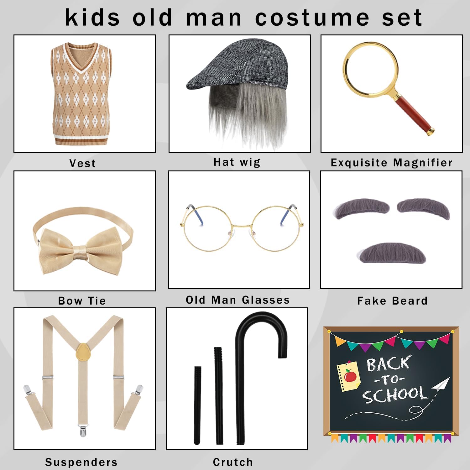 Kids Old Man Costume for Boys 100 Days of School Costume Kids Grandpa Costumes for Halloween 3-10 Years - Image 2