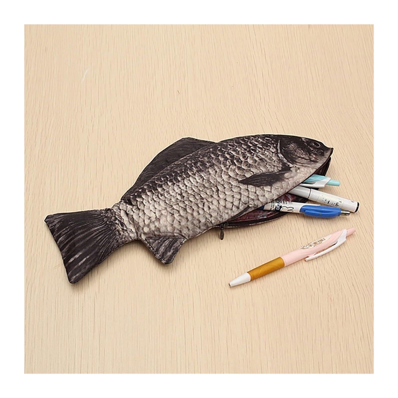Portapenne a forma di pesce for la scuola | Design realistico della carpa, multiuso, con cerniera, custodia for trucchi, organizer for penne/cosmetici