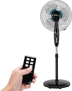 DORTALA Pedestal Fan Dual Blades, 18 Inches Oscillating Fan with Timer & Adjustable Height, 3 Speed Standing Electric Fan with Remote Control for Airflow & Coolness, Home/Office, Black