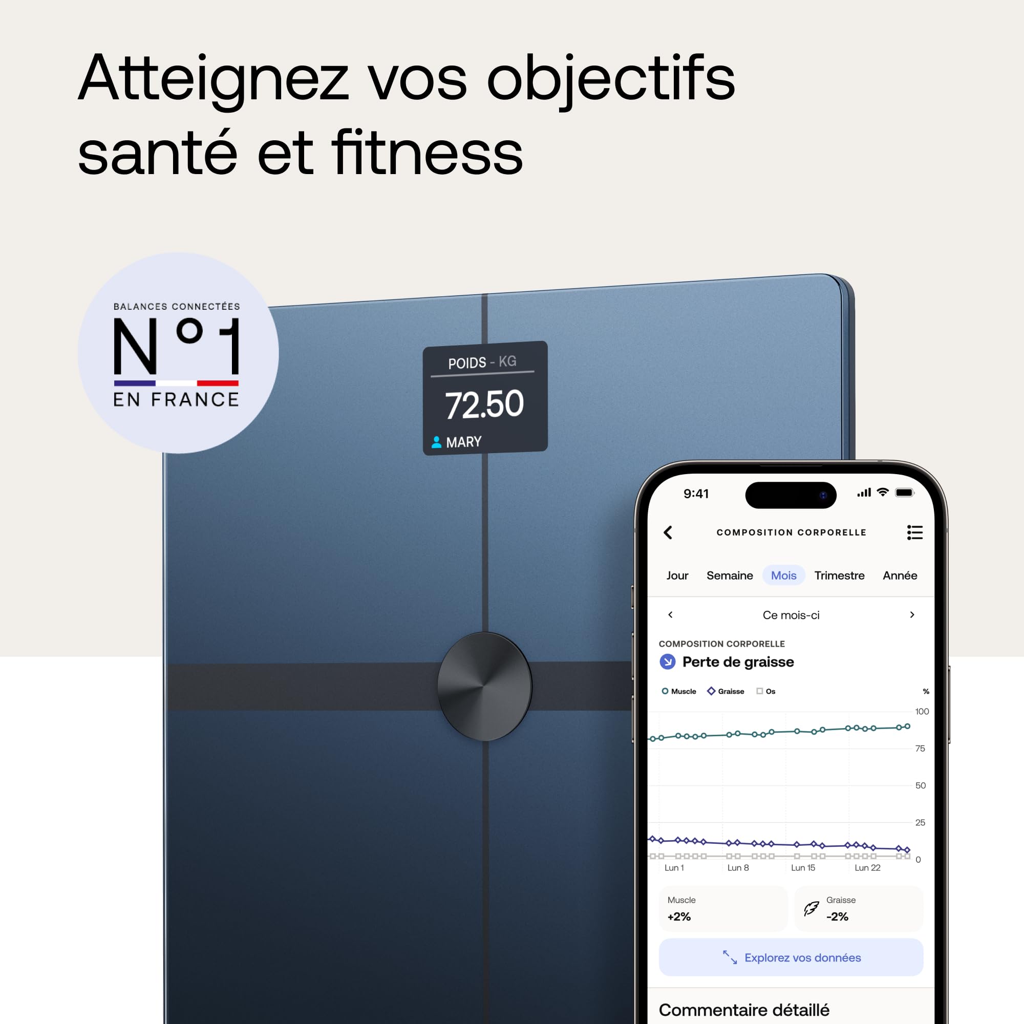 WITHINGS Body Smart - Balance connectée avec composition corporelle avancée (Poids, Masse grasse/Musculaire/Osseuse, Eau, Graisse viscérale), Balance pèse personne WiFi et Bluetooth, Black/Noir
