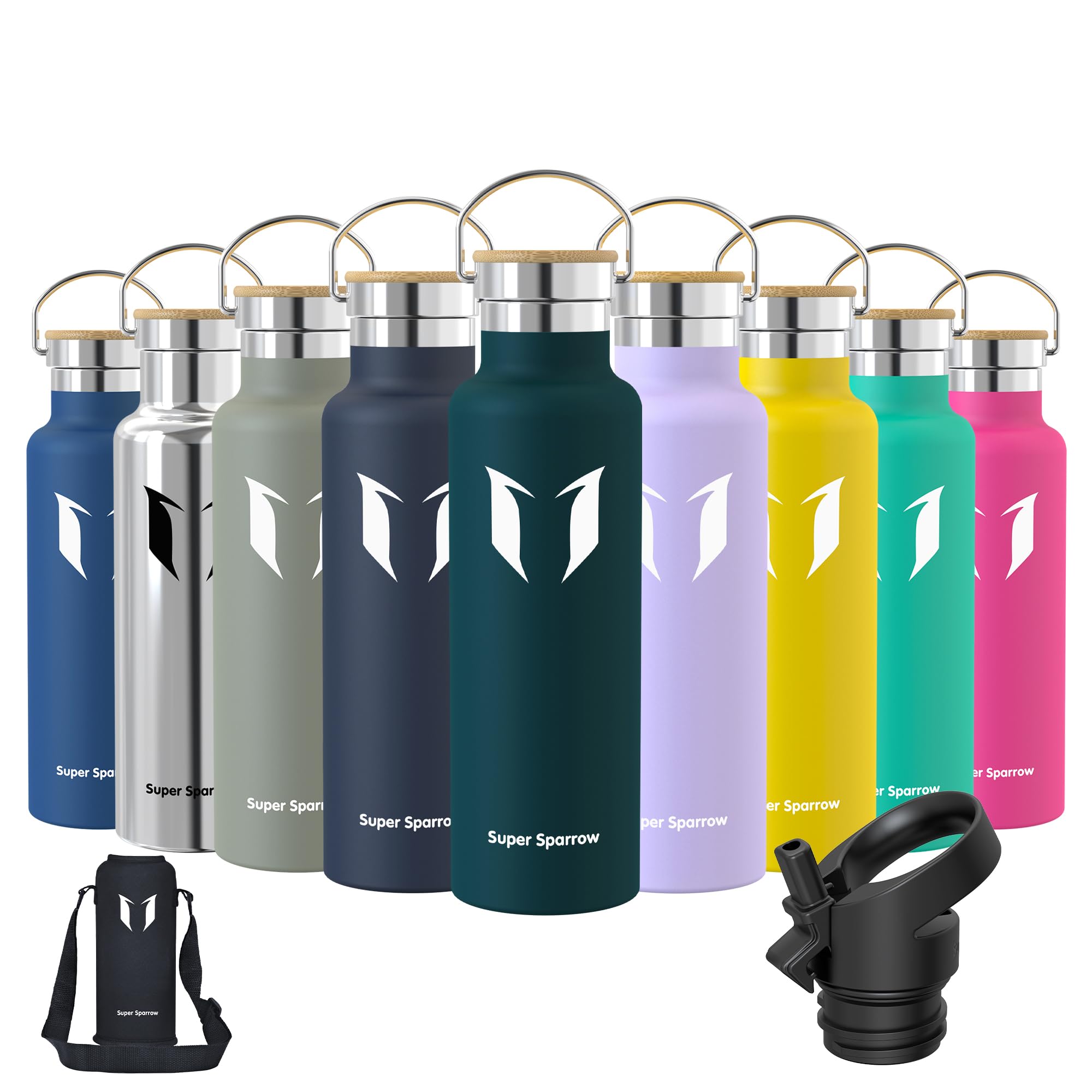 Super Sparrow Borraccia Termica - Bottiglia Termica Senza Perdite - 350ml/500ml/620ml/750ml/1L - Senza BPA Borracce Bambini - Per Scuola, Sport, Campeggio, Palestra, Ciclismo - Con 2 Tappi