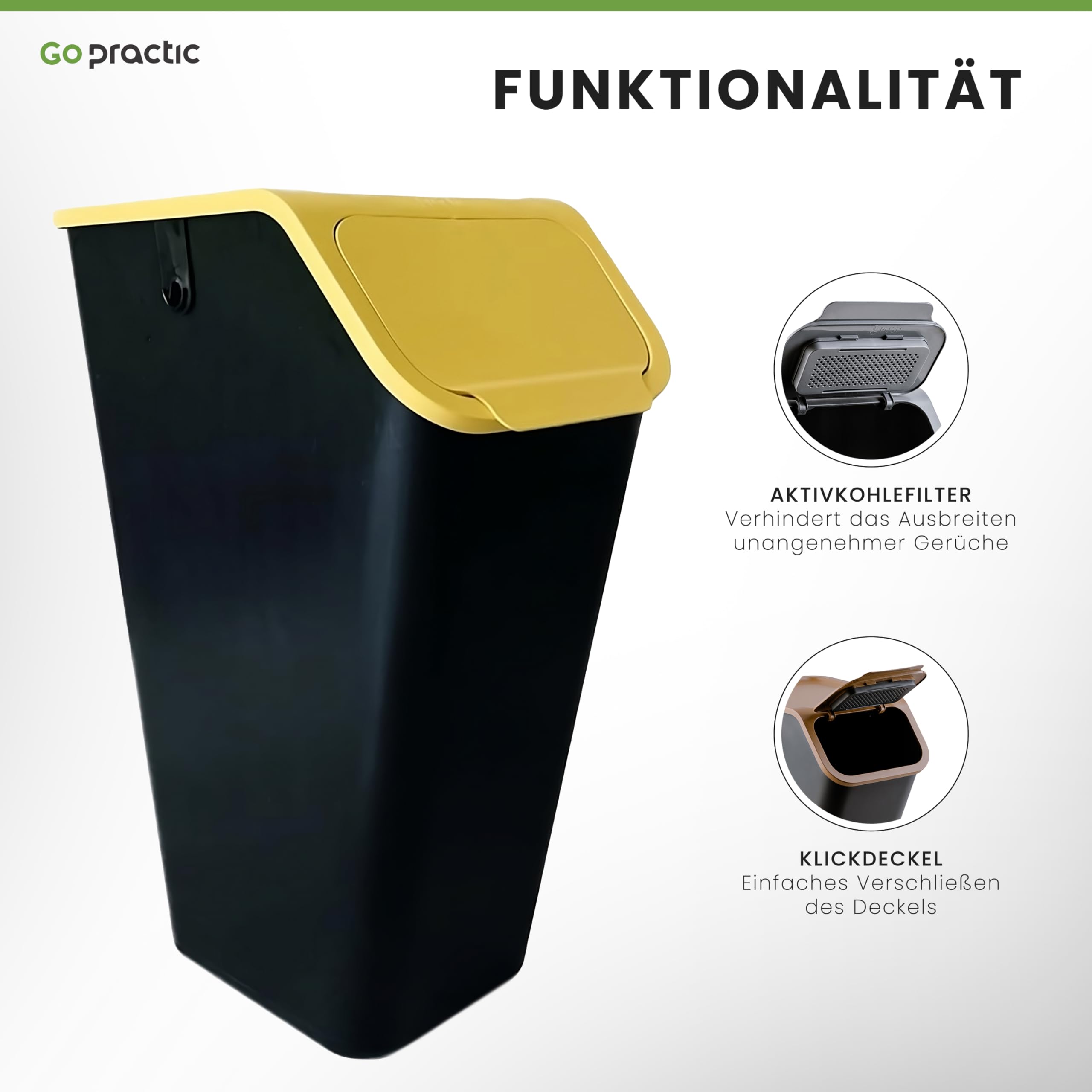 Pattumiera Per Raccolta Differenziata Con Filtro A Carbone 35L - Bidone Impilabile Per Cucina, Colore Giallo