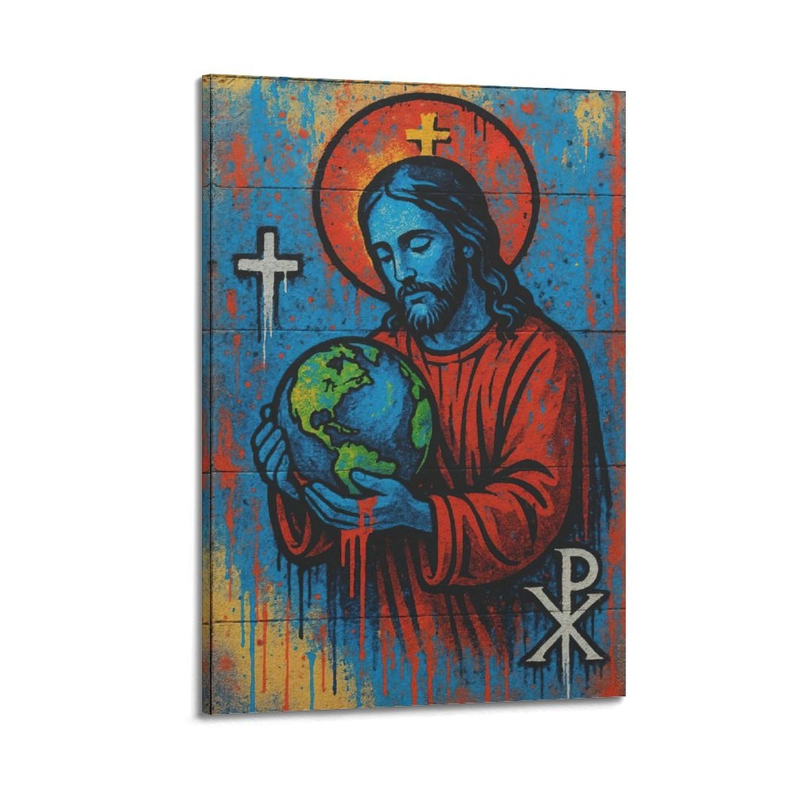 ESTE Christianity Jesus Themed Artwork in Street Graffiti Style Poster Decorative Painting Canvas Modern Art Picture 24x36inch(60x90cm)