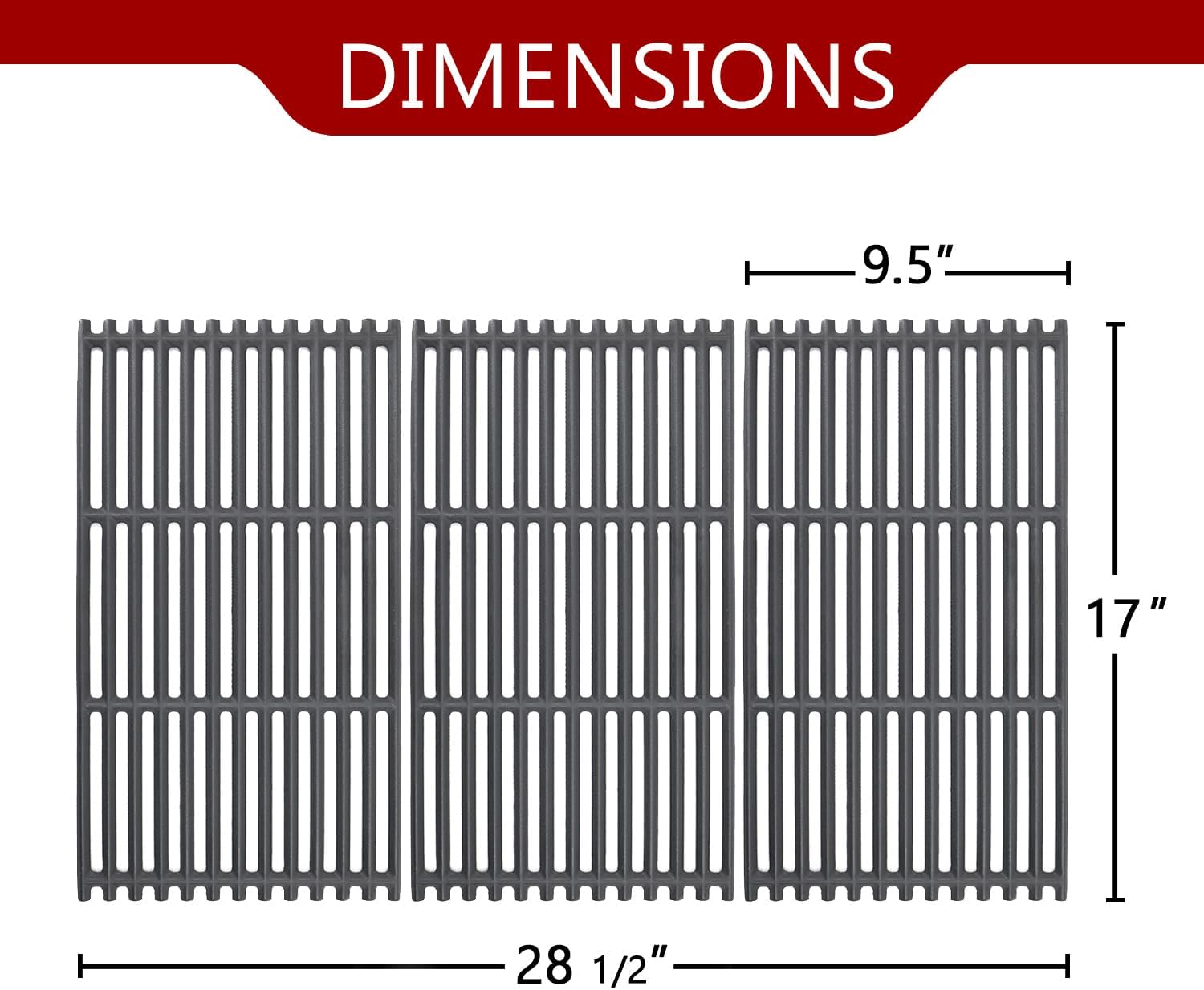 Grill Replacement Parts for Charbroil Performance 4 Burner 463242716,466242715,463242715,466242815,G533-0009-W1,G541-0016-W2 Cast Iron Tru Infrared Grill Grates,17x 9 1/2, 3-Pack