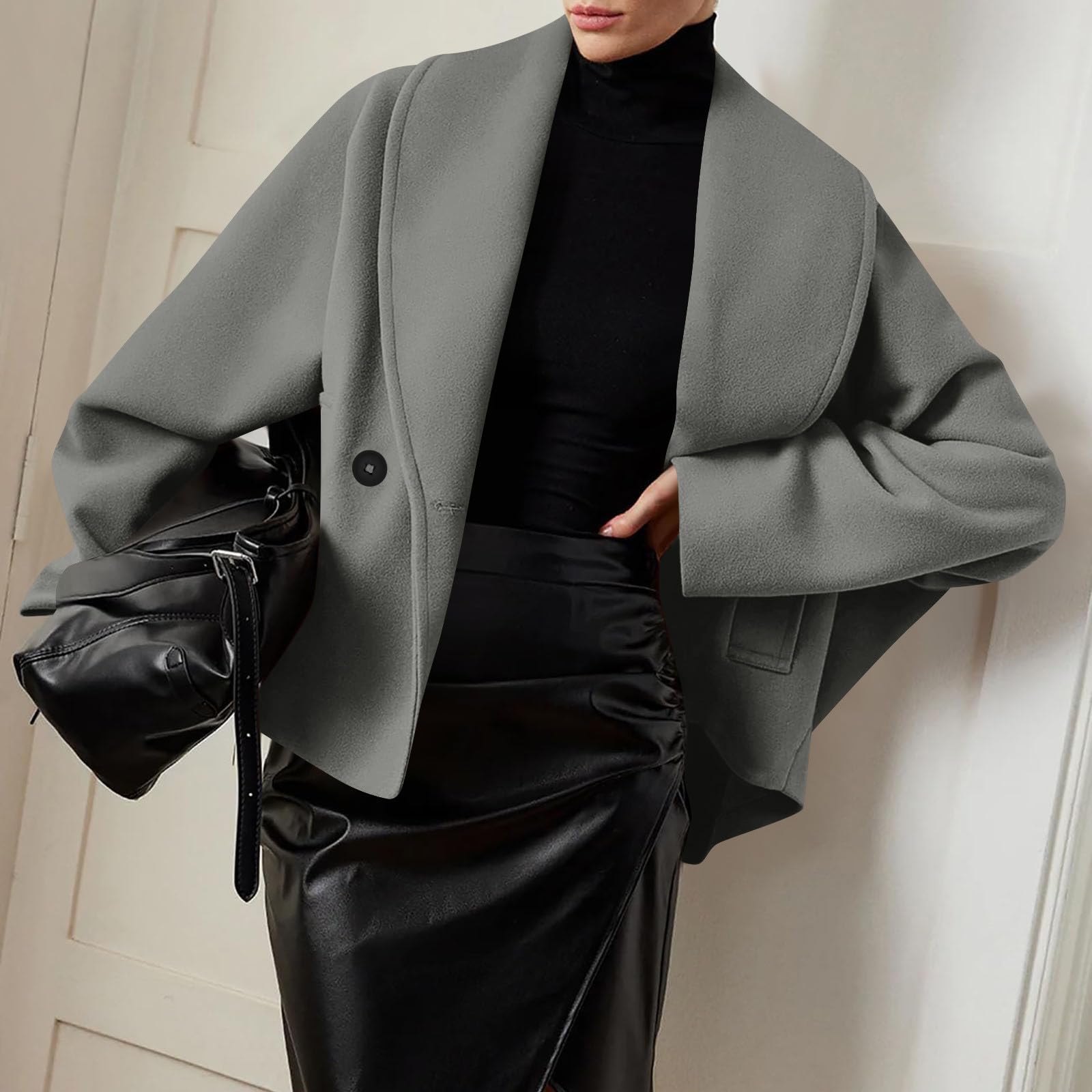 Cappotti Donna Corte Invernale Giacca in Lana Giacche Oversize con Doppio