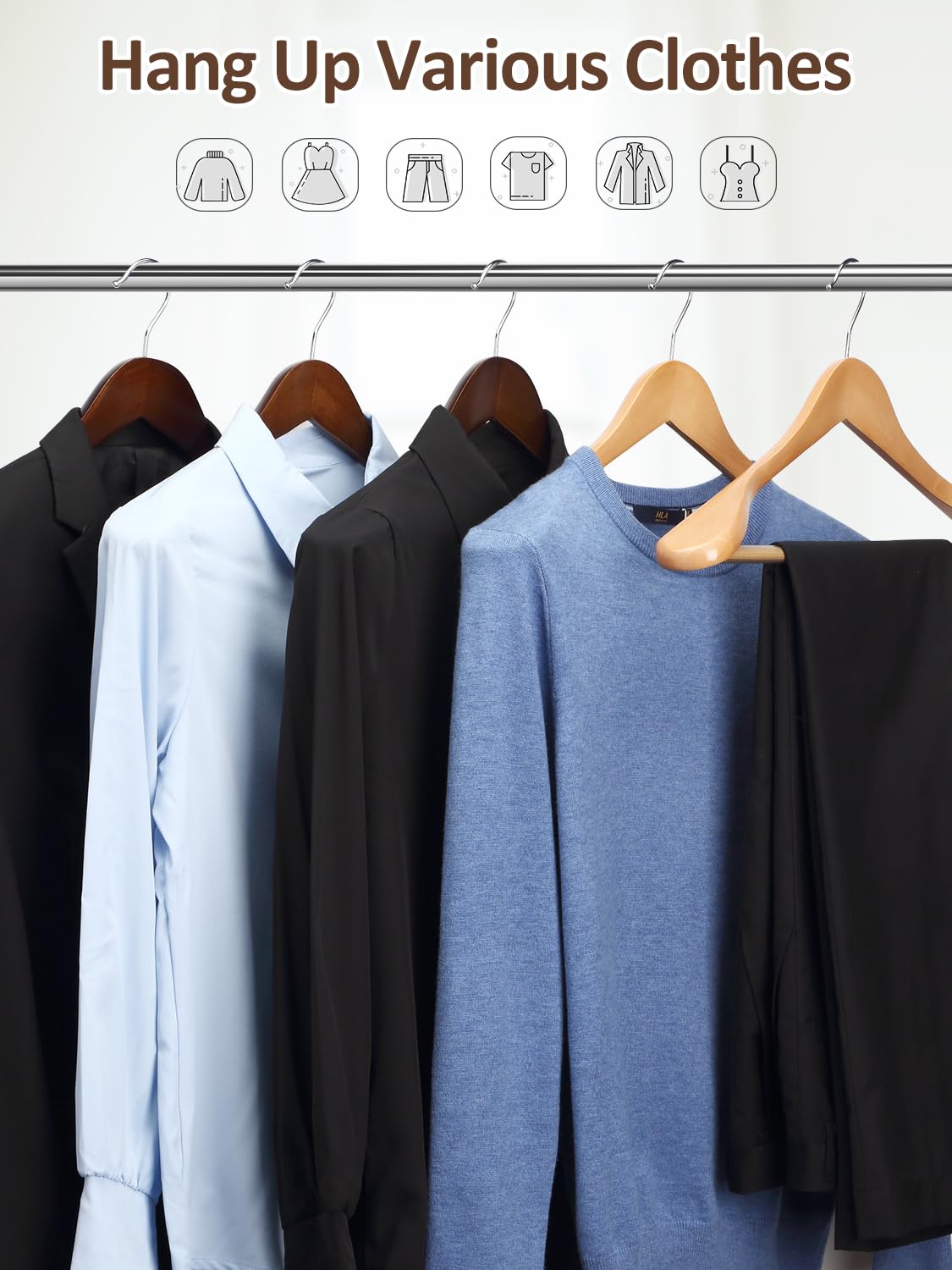 AMKUFO Confezione 8 Grucce In Legno Di Eucalipto A Spalla Larga, 45 Cm - Con Barra Antiscivolo Per Pantaloni E Gancio Girevole 360° - Noce
