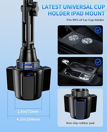 Miniatura 3 de Soporte para tablet para automóvil, soporte para iPad de auto, versión mejorada, soporte universal para tazas, cuello largo ajustable, para tableta