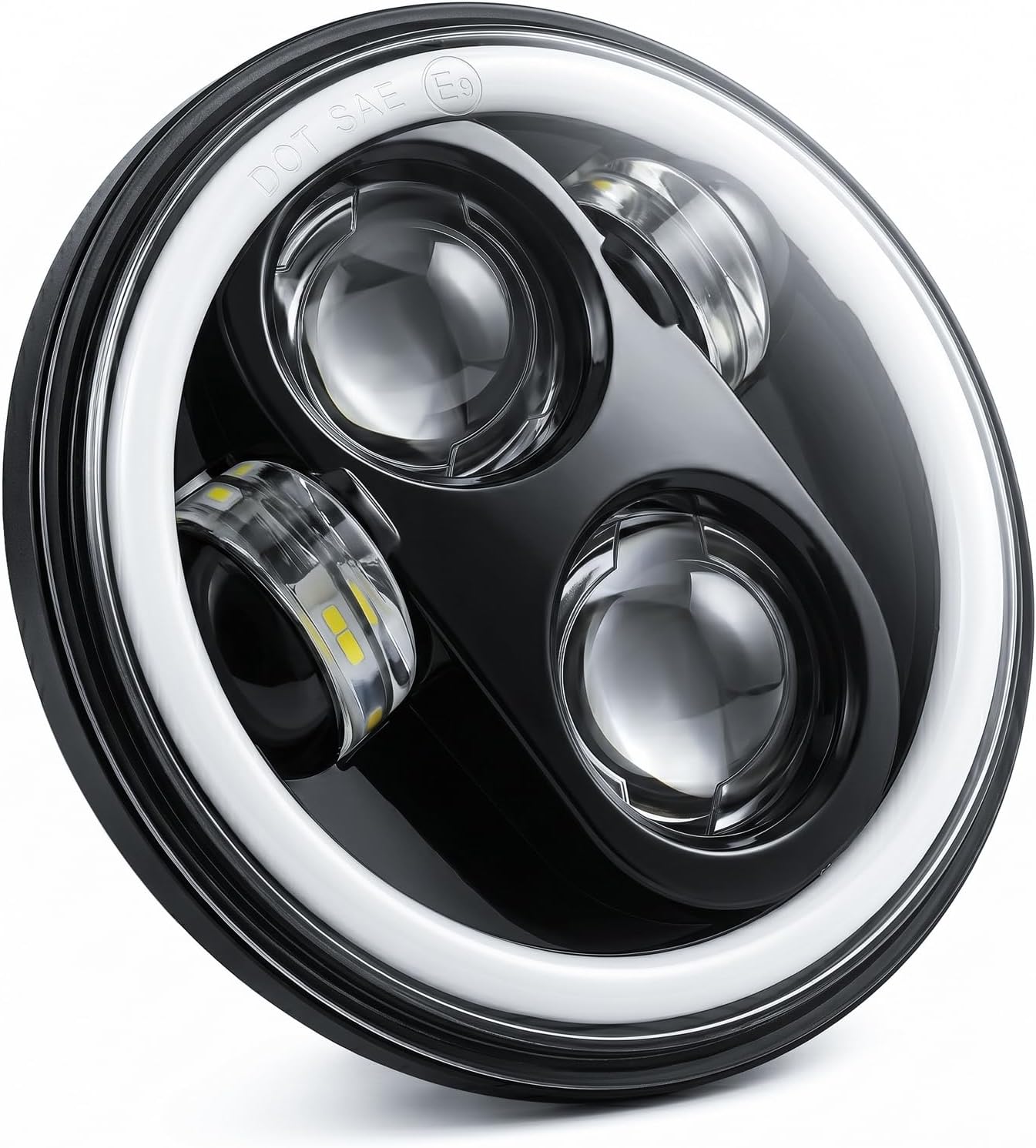 Motorcycle LED Headlight with White Halo Ring for Indian Scout 2015-2024, Scout Sixty and Scout Bobber (Black)