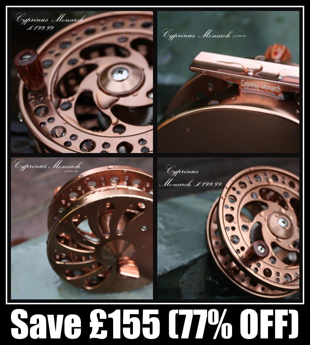 Cyprinus™ Bronze 4.25" diameter large arbour Monarch Classic Centre Pin Centrepin Trotting Coarse Perfectly balanced Fishing Reel ideal for Barbel, Grayling, Perch etc