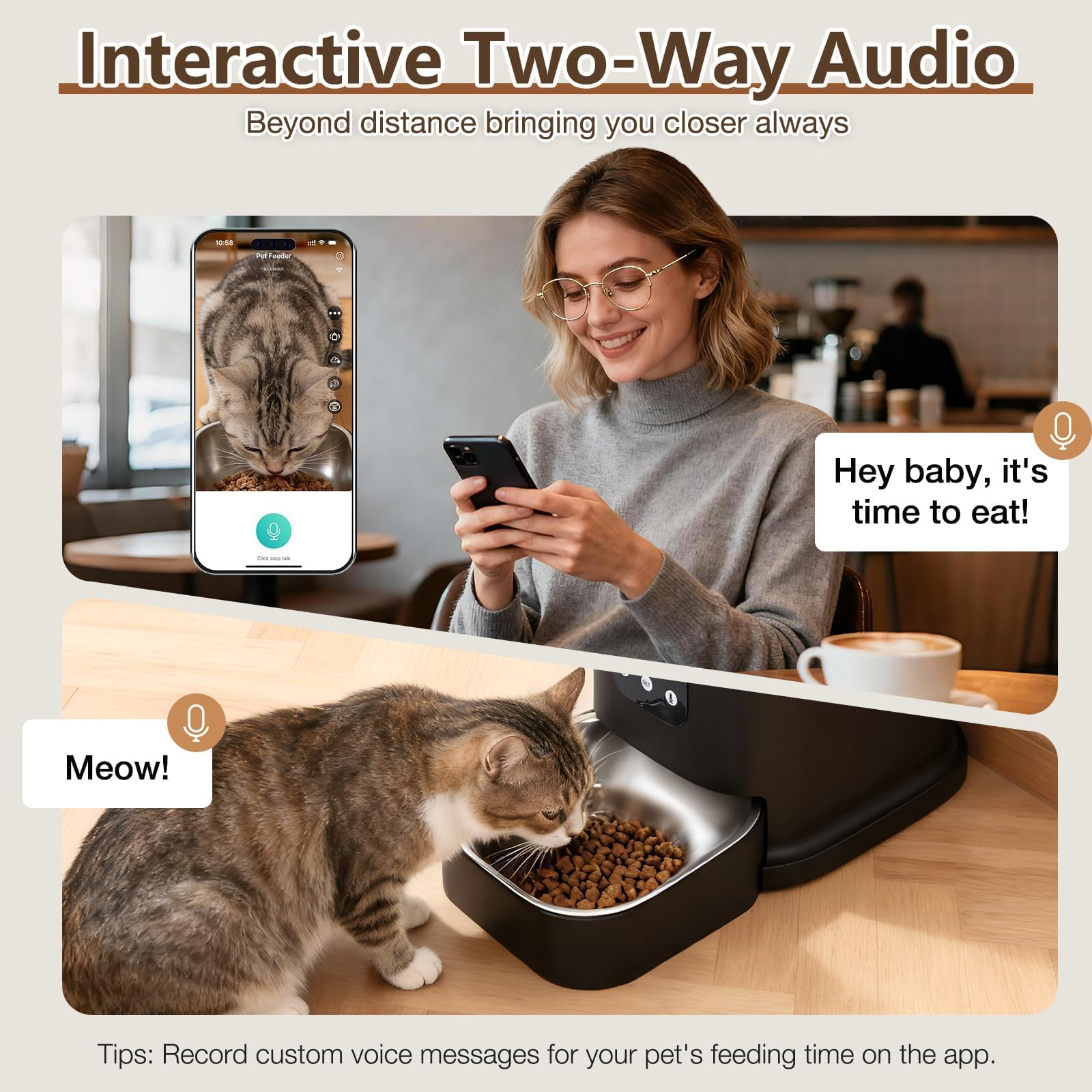 Automatic Cat Feeder with Camera, 5L/28 Cups WiFi Cat Auto Feeder with Two-Way Audio, App Control, Strong Anti-Jam System Smart Timed Cat Feeder with Night Vision for Small Pets Indoor - image 2