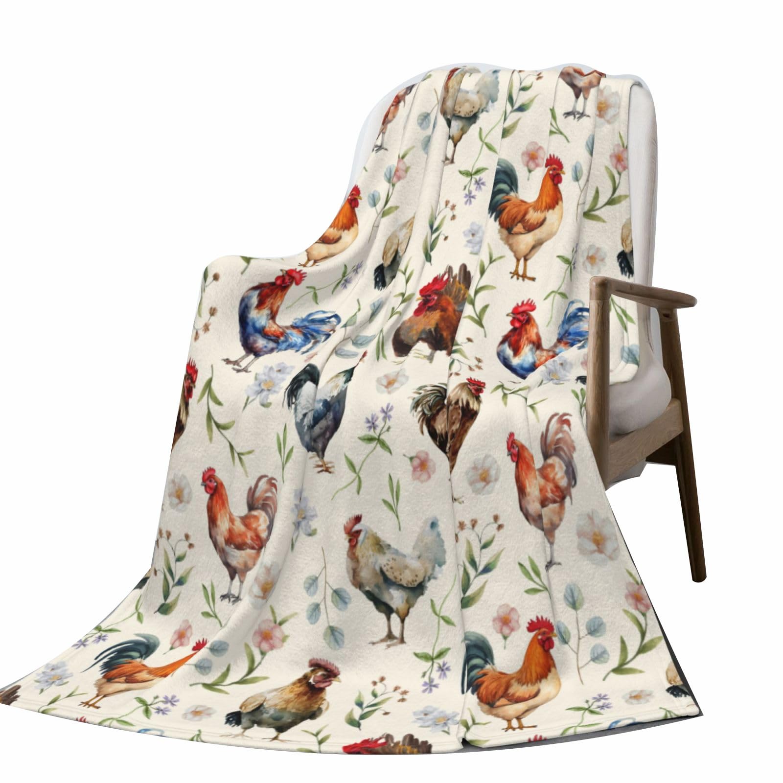 Cozy Cute Chicken Printed Flannel Blanket - Lightweight & Soft Throw for Kids, Adults, Couch, Bed, Sofa 60"x50"