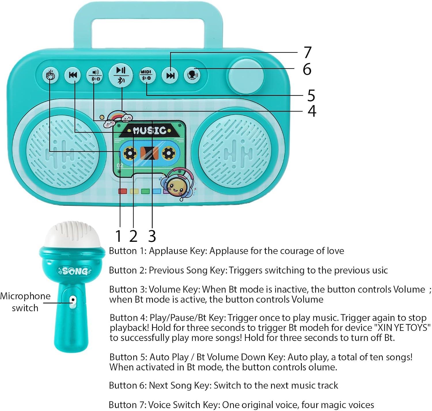 Karaoke Speaker for Kids Portable Bluetooth Speaker with 2 Built in Microphones Voice Changing Effects, BT 5.4, Lightweight Carry Handle for Indoor Entertainment Ages 3+ (Mint Green)