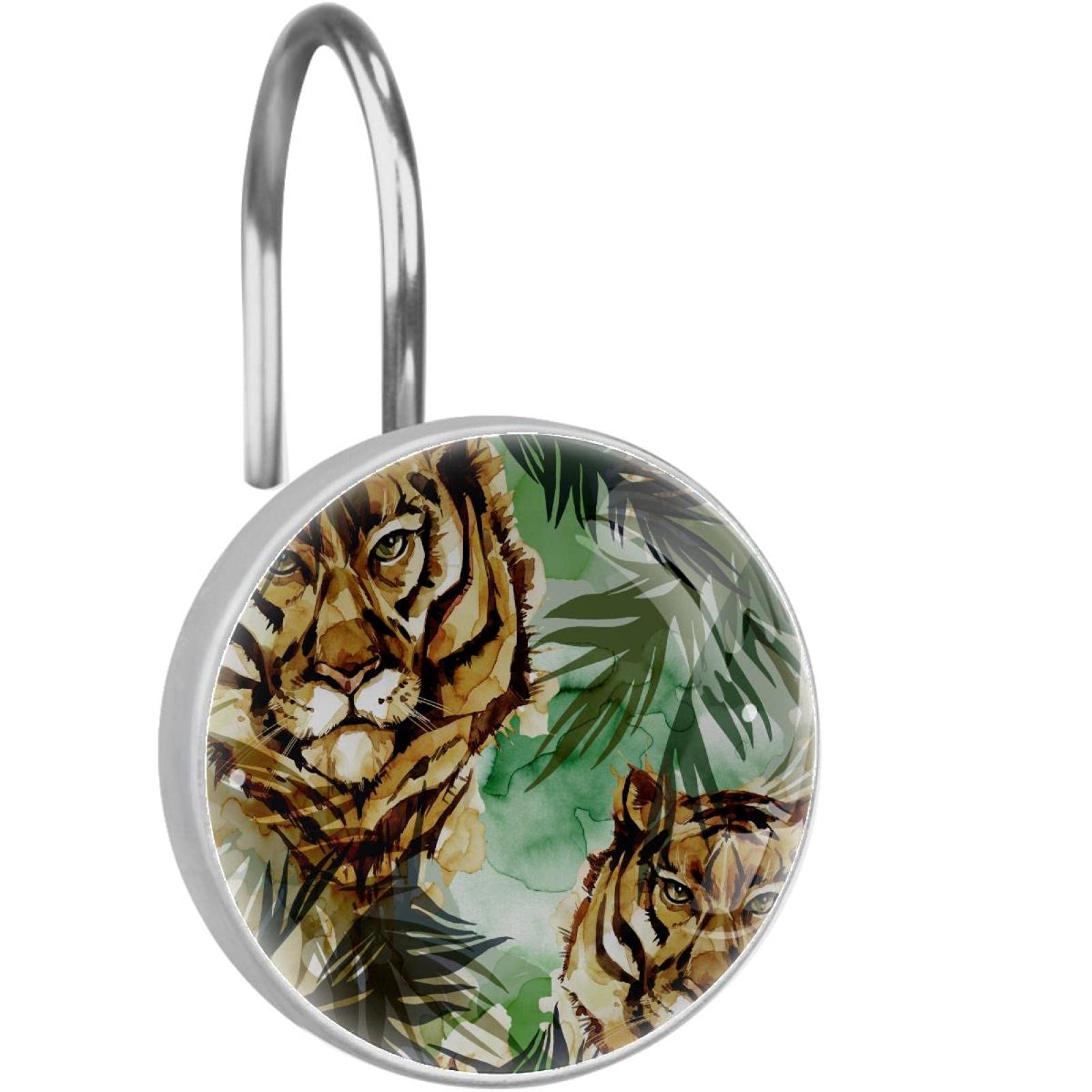 Crochets rideau de douche inox anti-rouille à motif tigre x12