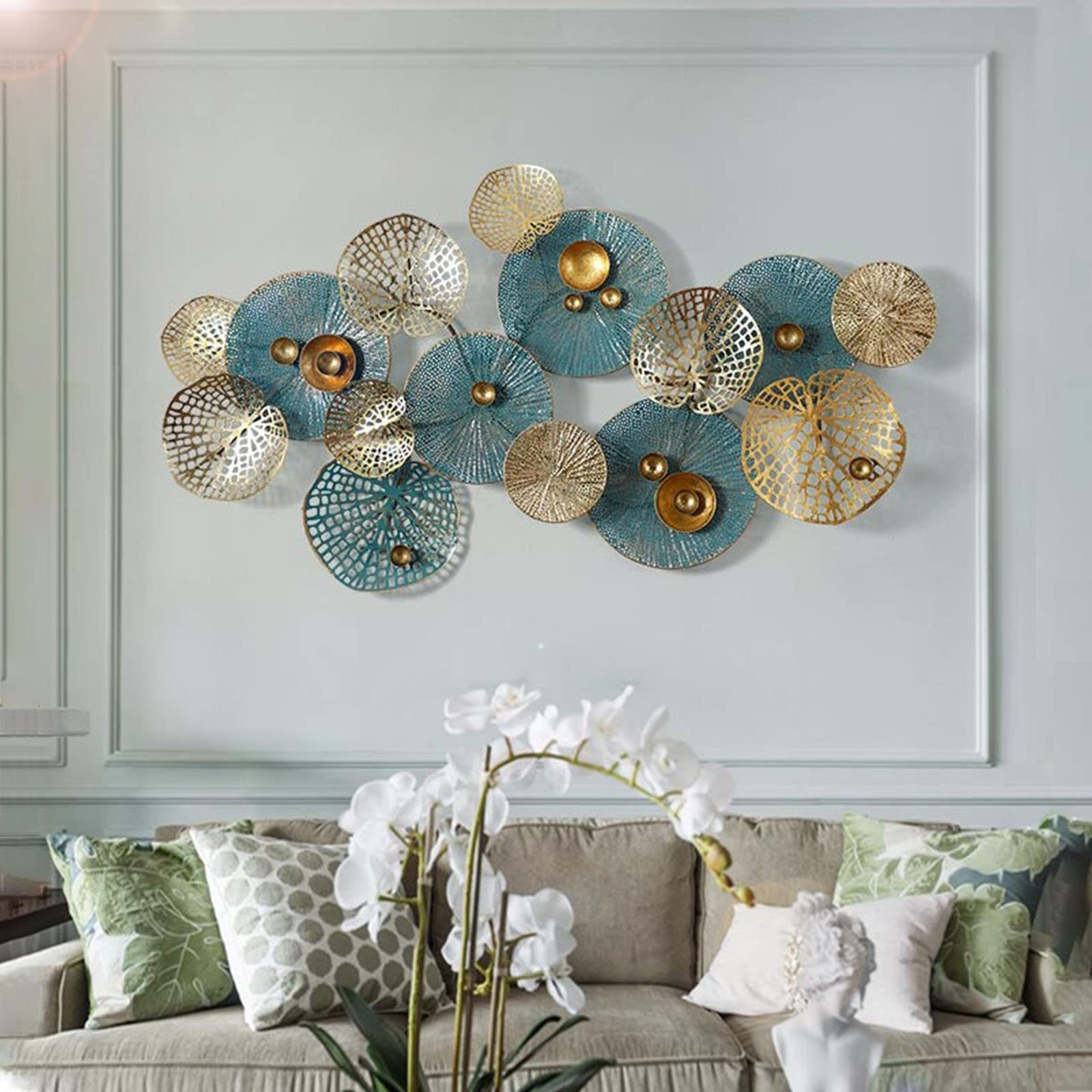 GERHWASH Wanddecoratie - Moderne creatieve geometrische ronde metalen muurschildering - wanddecoratie voor slaapkamer, woonkamer, hal, eetkamer - 150 x 57cm : GERHWASH