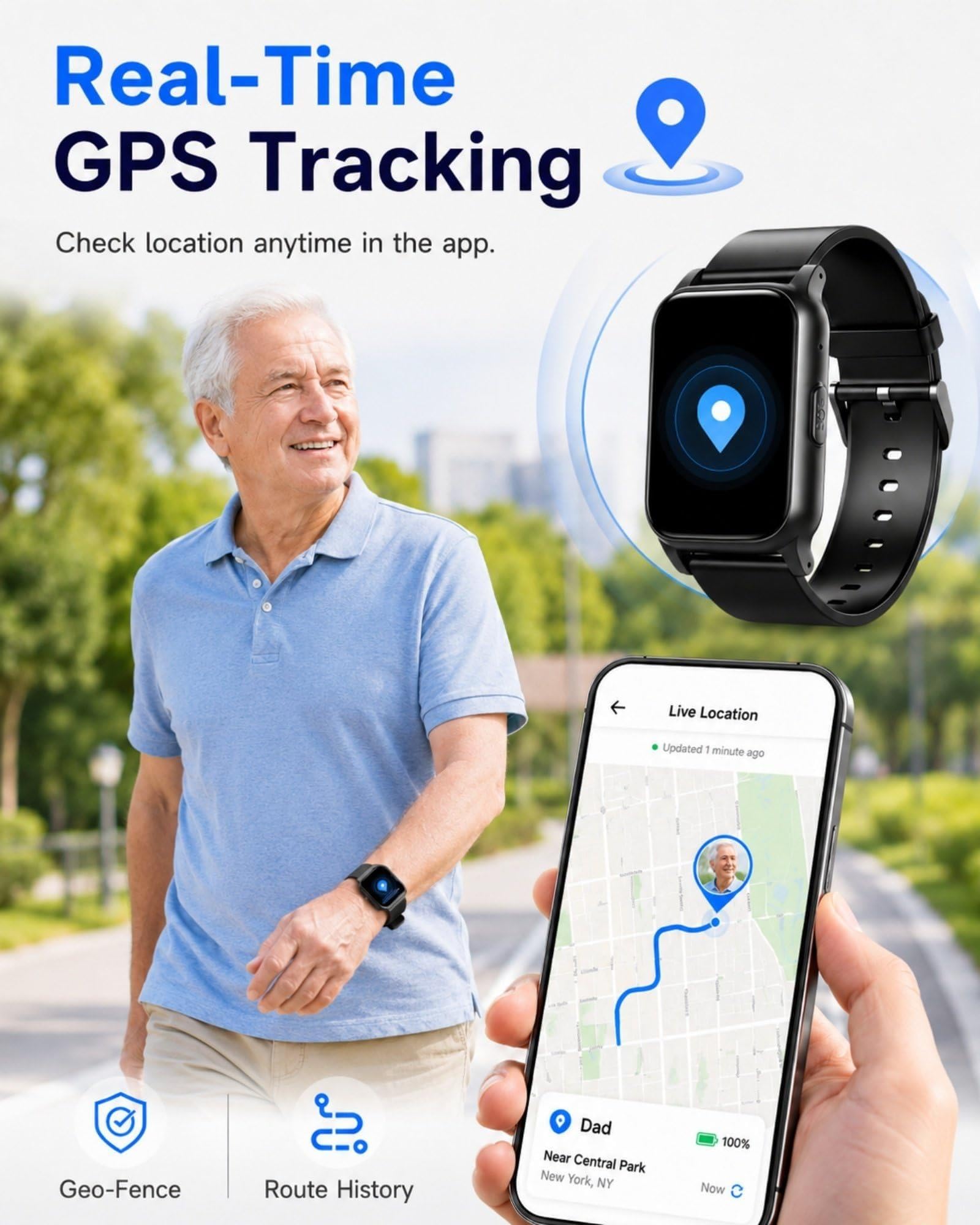 X&Z-XAOY Reloj Recordatorio De Alerta De Caída para Personas Mayores Reloj Telefónico para Personas Mayores con GPS Y Botón SOS De Emergencia Llamada De Voz Bidireccional,videollamada
