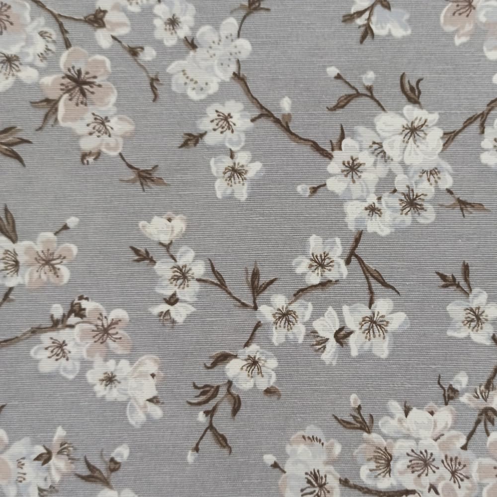 LaFábricadelasTelas - Falda o Ropa de Mesa Camilla Redonda Flores Almendro Beige y Gris. Primavera Verano Loneta Estampada algodón, Faldón Faldilla enagüilla 60-70-80-90-100 (Gris, 100 Redonda)