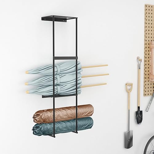 Miniatura 6 de Silla de camping de almacenamiento de pared para garaje, soporte de pared de metal para silla de camping, soporte de pared de doble capa, acero