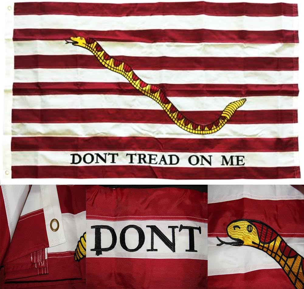 AES 3x5 Embroidered Gadsden 1st Navy Jack Don't Tread 210D Nylon Flag 3'x5' Clips Nylon Fade Resistant Double Stitched Premium Penant House Banner Grommets