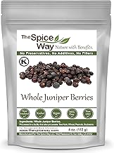The Spice Way Juniper Berries - Whole berries, pure, no additives, Non-GMO, no preservatives, (4 oz) great for cooking and for spicing tea, syrup, meat, beef, turkey, soups and more. resealable bag