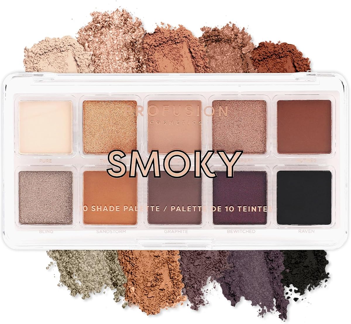 Profusion Cosmetics 10 Shade Eyeshadow Palette - High Pigmented Multi-Finish Colors, Vegan & Cruelty-Free, Create Stunning Looks On-the-Go - Travel-Friendly & Versatile Makeup, Smoky
