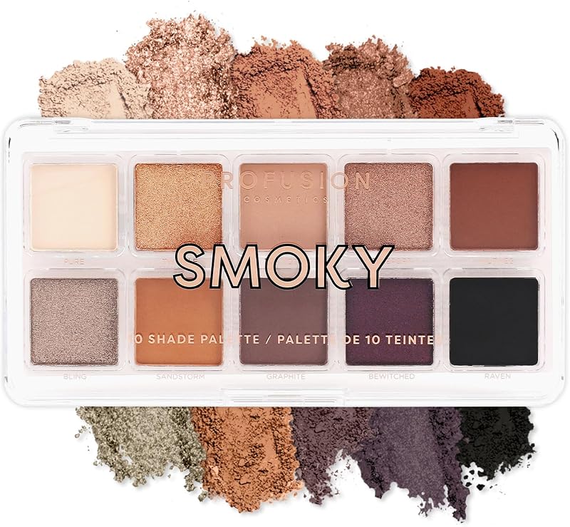 Profusion Cosmetics 10 Shade Eyeshadow Palette - High Pigmented Multi-Finish Colors, Vegan & Cruelty-Free, Create Stunning Looks On-the-Go - Travel-Friendly & Versatile Makeup, Smoky